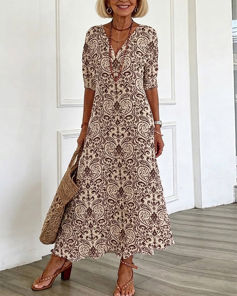 Jurk Vintage Bloemenpatroon V-Hals Maxi