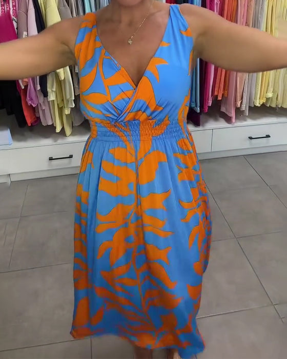 Jurk Mouwloos V-Hals Elastische Taille Cross Over