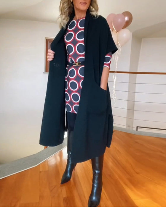 Casual effen kleur vest met halve mouw en zak