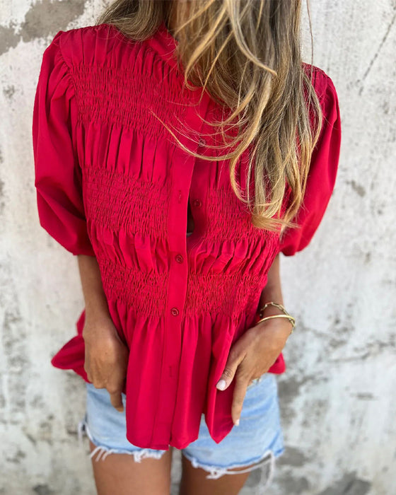 Blouse Casual Mode Korte Mouwen Effen