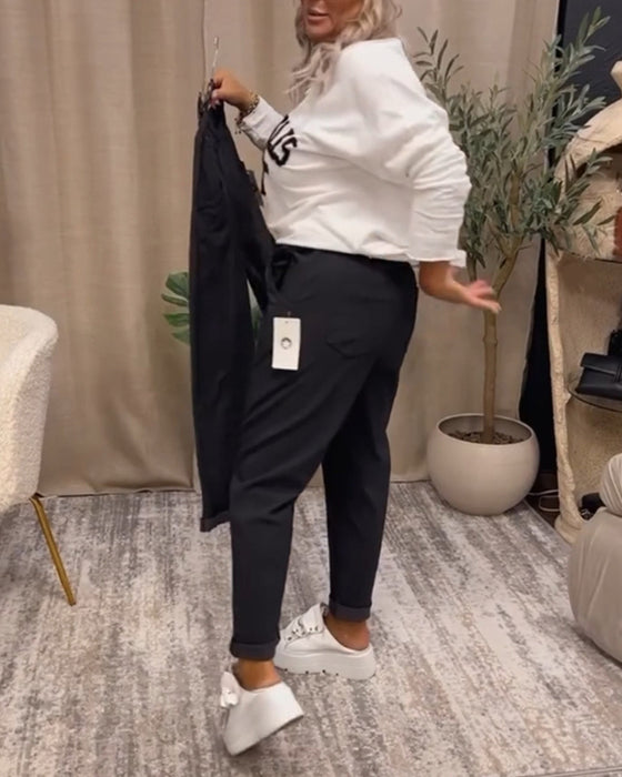 Casual sweatshirt met v-hals en letterprint