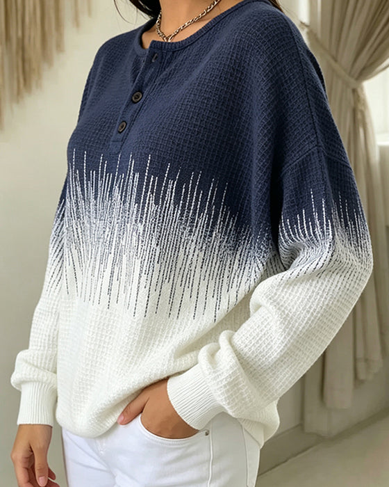 Sweatshirt Ronde Hals Knoop Wafelbreisel Kleurblok