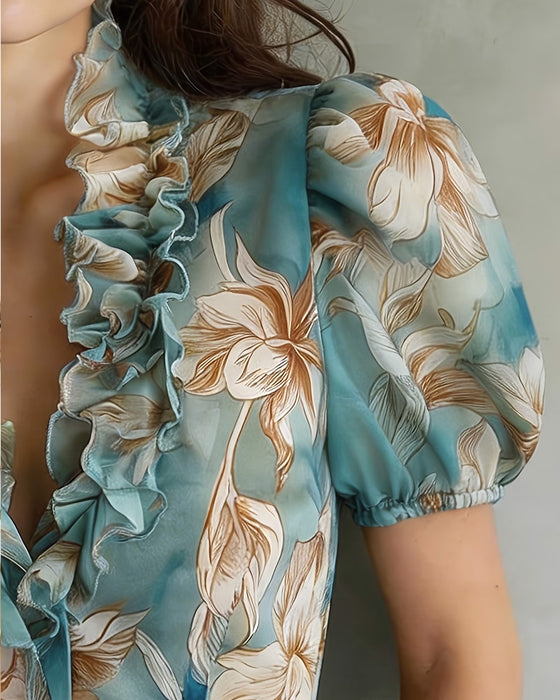 Blouse Met Ruches Bloemig Pofmouw