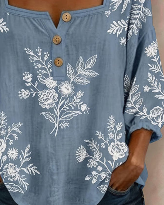 Blouse Vierkante Hals Afdruk Los