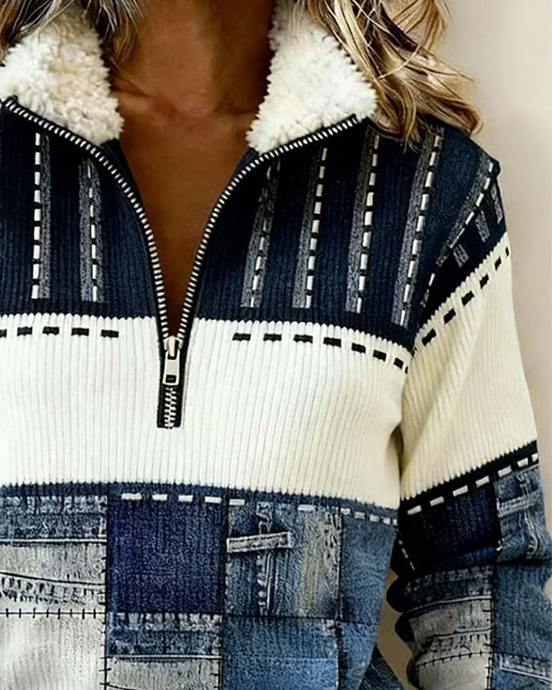 Retro Sweatshirt Met Half-Zip Kraag