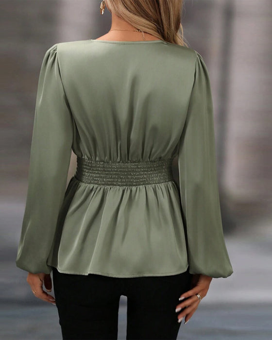 Blouse V-Hals Puff Mouwen Taille