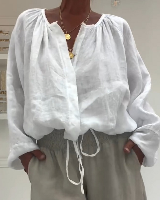 Blouse Lange Mouw Gerimpeld Strik