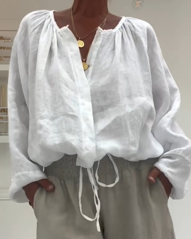 Blouse Lange Mouw Gerimpeld Strik