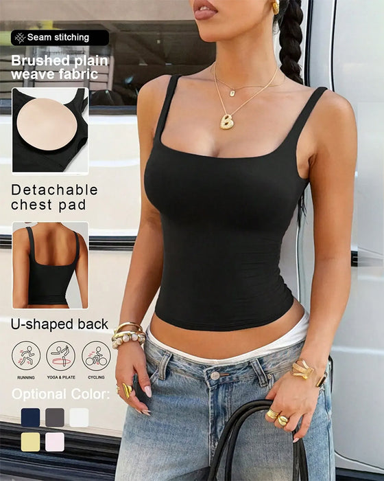Tank Top Effen Kleur Vierkante Hals Ingebouwde Bh