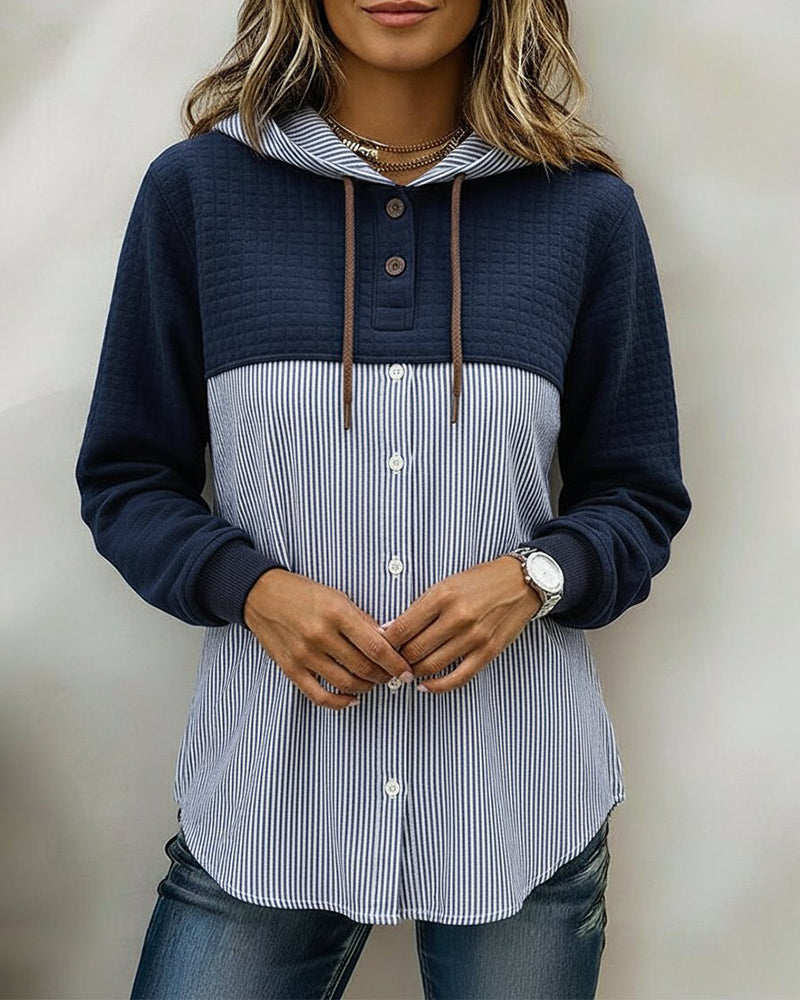 Shirt Geknoopt Met Capuchon Verticale Streep Patchwork