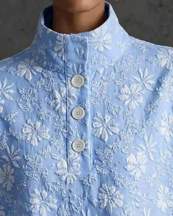 Blouse Mock Hals Knoop Mode