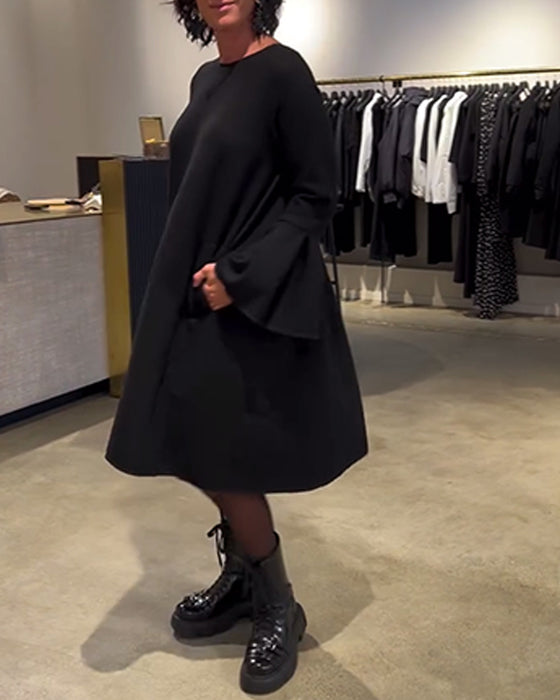 Jurk Effen Wijd Uitlopende Mouw Gerimpeld