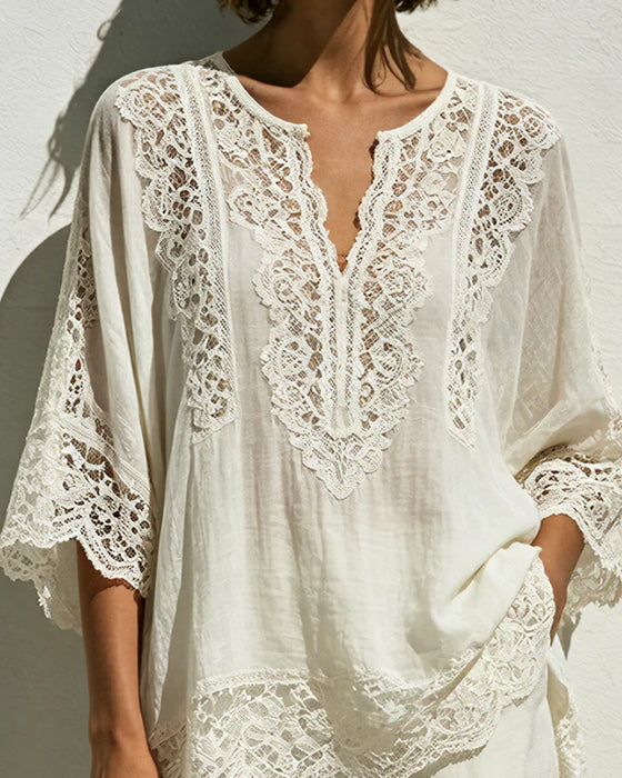 Effen Kant-V-Halsblouse