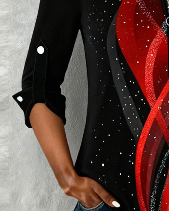 Langmouwige Gedrukte Top Met Halve Rits