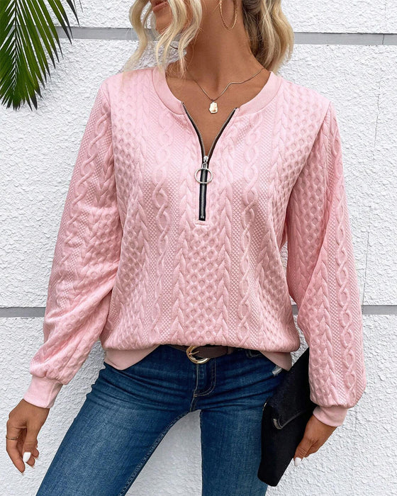 Casual effen sweatshirt met lange mouwen en rits