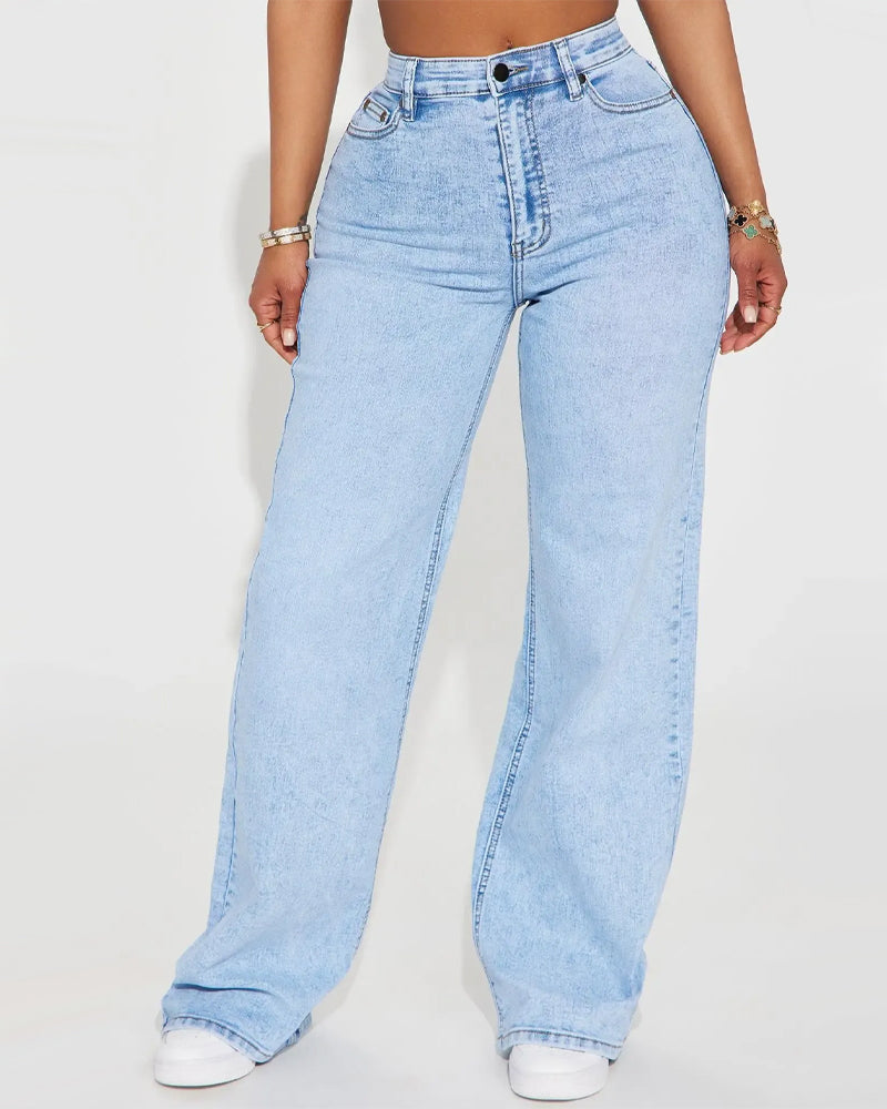 High-Waist Spijkerbroek Met Liftend Effect En Lichte Wijde Pijpen