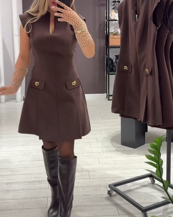 Jurk V-hals Elegant Mouwloos