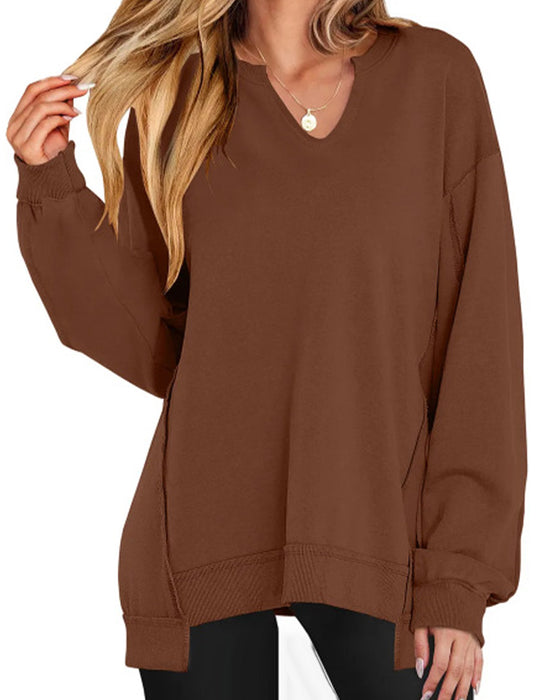 Sweatshirt V-hals Effen Wijd