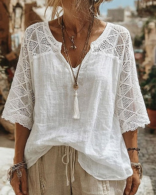 Blouse Effen Paneel V-Hals