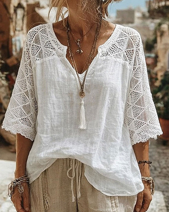Blouse Effen Paneel V-Hals