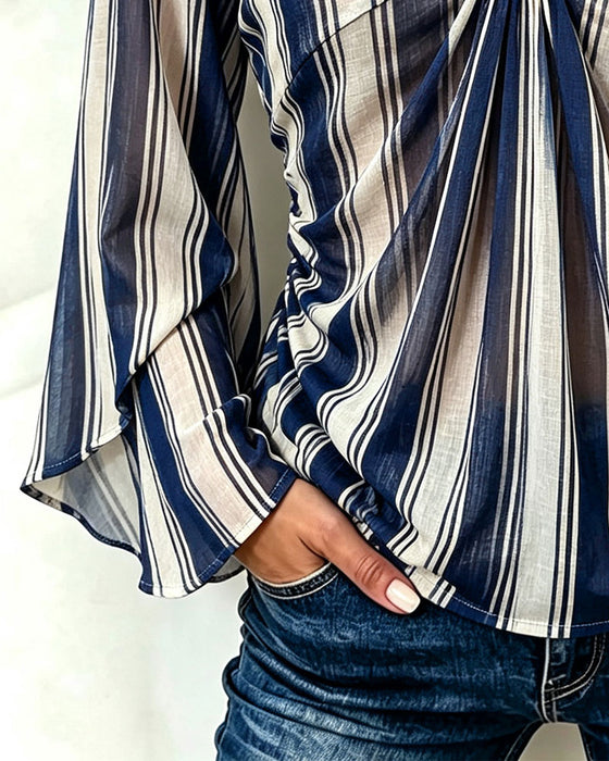 Top V-Hals Metalen Ring Holle Gestreept