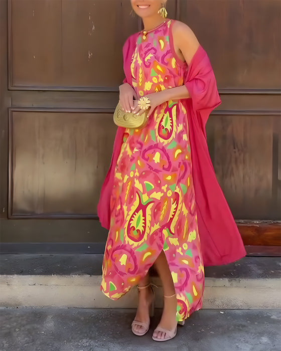 Set Mouwloze Lange Jurk Met Lange Vest
