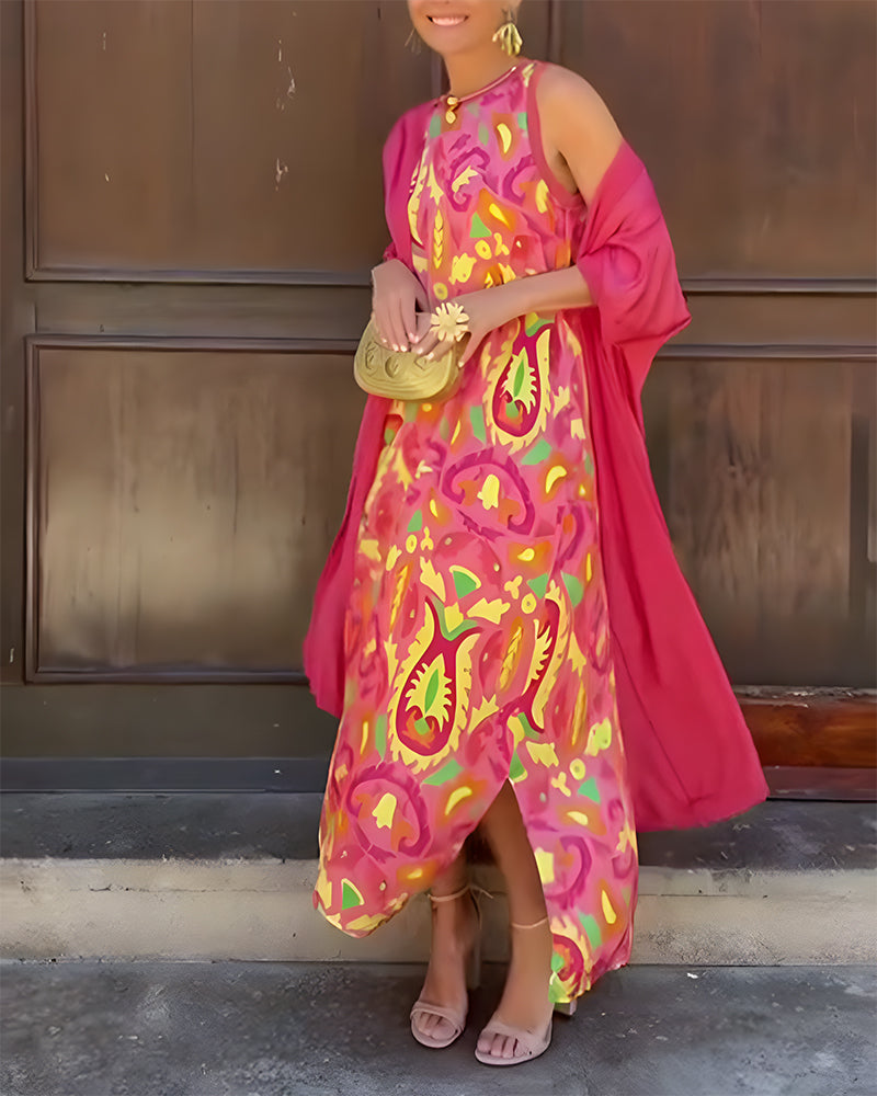 Set Mouwloze Lange Jurk Met Lange Vest
