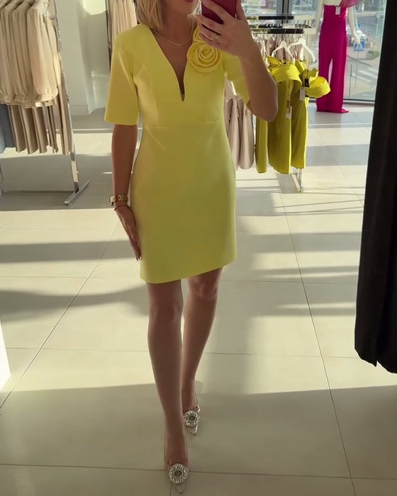 Jurk Elegant Handgemaakte Bloem Effen Kleur