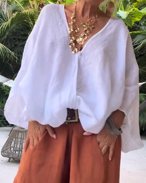 Blouse V-Hals Asymmetrisch Effen Relaxed