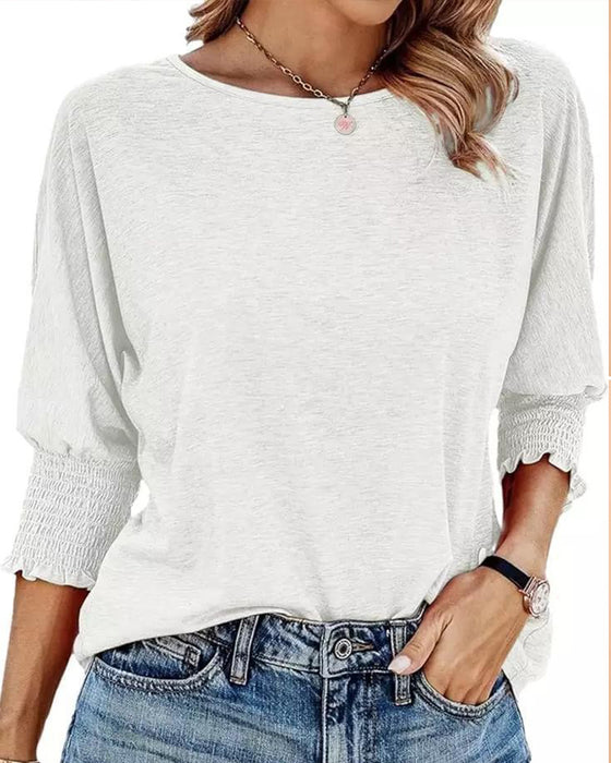 Tshirt Losse Pasvorm Ronde Hals Gerimpelde Manchetten