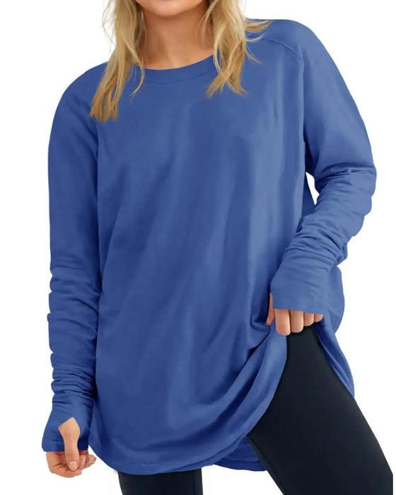 T-Shirt Ronde Hals Lange Mouw Effen Loszittend