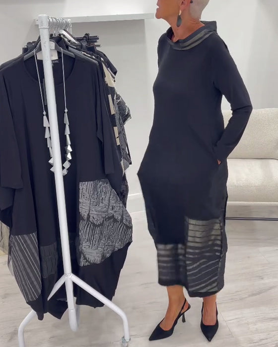 Modieuze Effen Kleur Jurk Met Inzetstukken