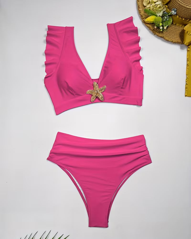 Tweedelige Bikini Met Ruches En Vijfpuntige Ster