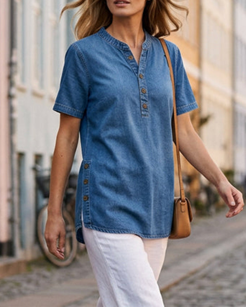 Casual Blouse Effen Kleur Korte Mouwen