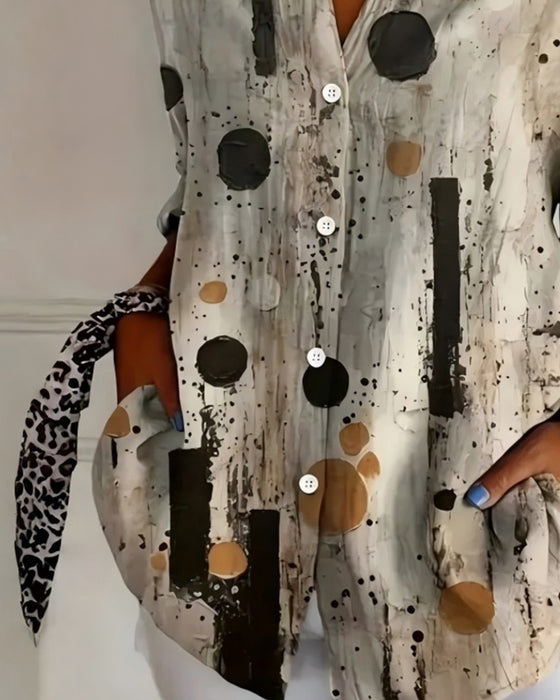 Stippelige Modieuze Shirt Met Kraag