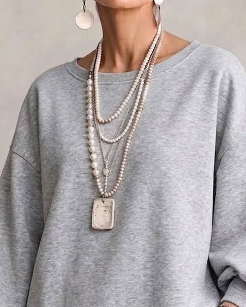 Sweatshirt Ronde Hals Lantaarn Mouw Asymmetrisch
