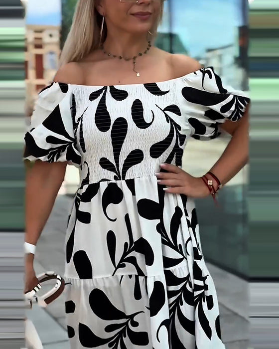 Jurk Elegant Off-Shoulder Bedrukt