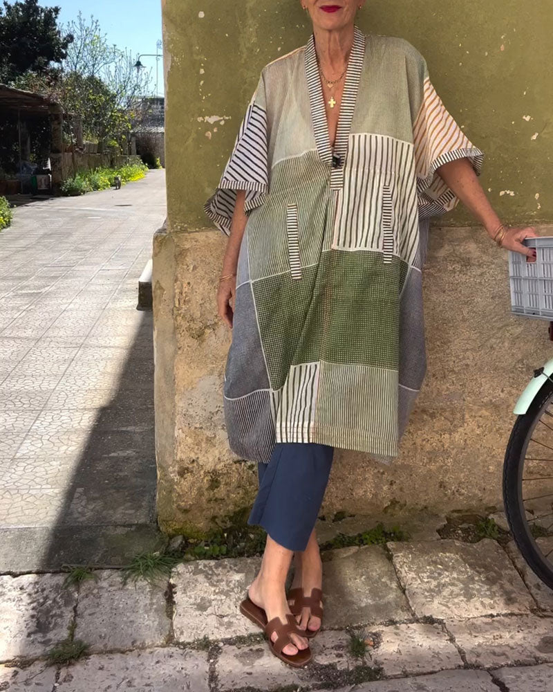 Jurk Geruit Gestreept Patchwork Los