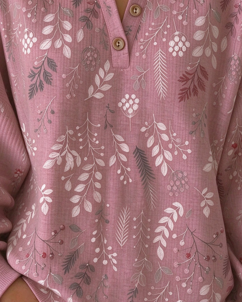Sweatshirt Wafel Henry Kraag Bloemenprint
