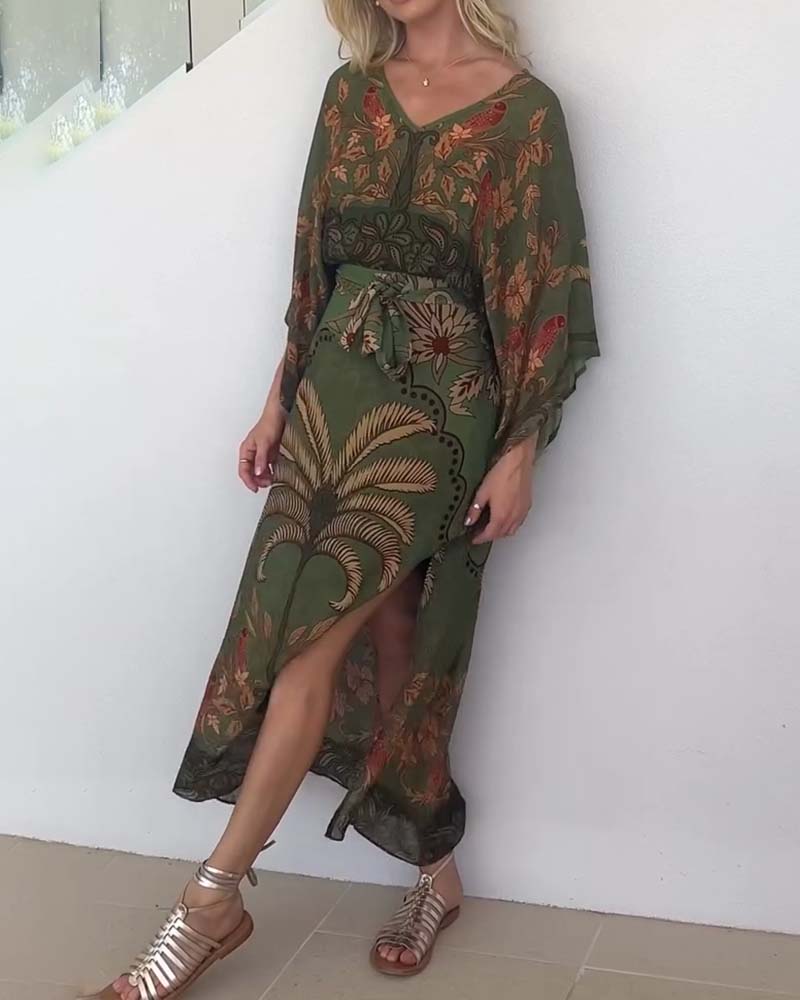 Jurk Bedrukt V-Hals Resort