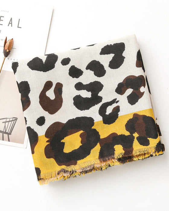 Dames Sjaal Luipaard Patchwork Print Franje Omslagdoek