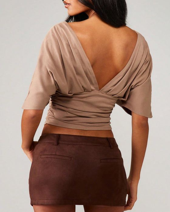 Top V-Hals Vleermuis Mouw Taille Stropdas