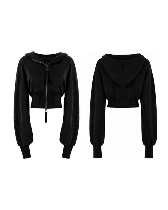 Jas Dubbele Rits Korte Capuchon Sweatshirt