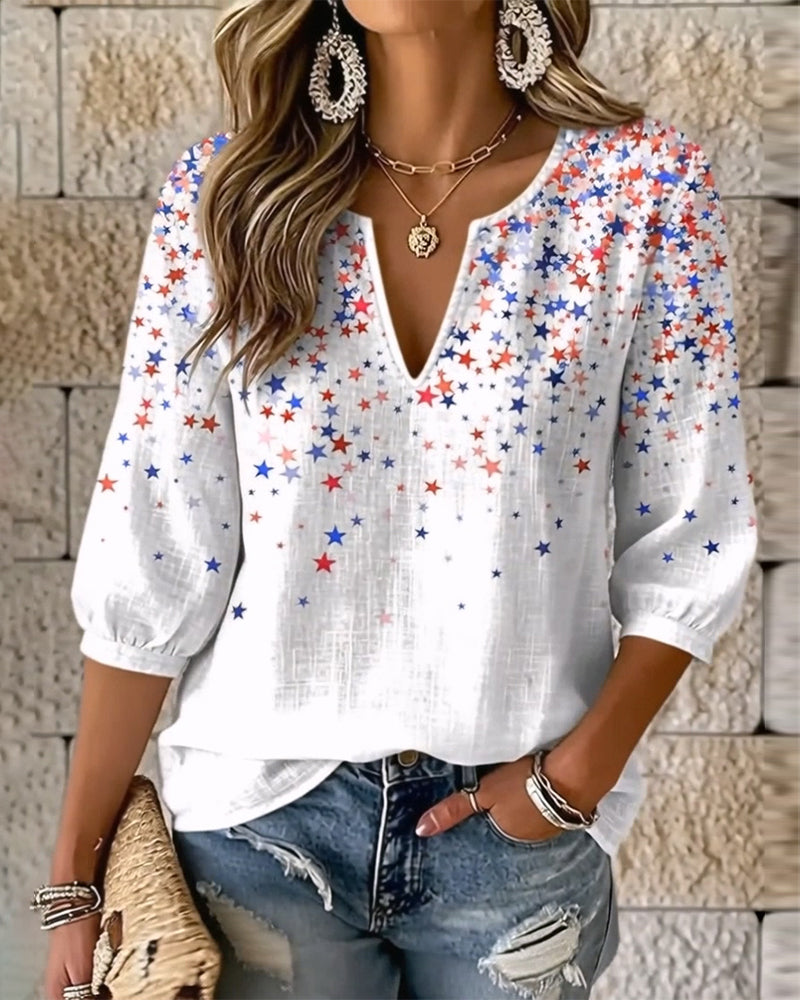 Blouses V-Kerf Hals Ster Print
