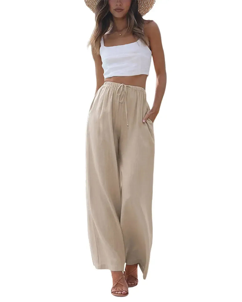 Broek Loose Fit Casual Trekkoord Wijd Pijp