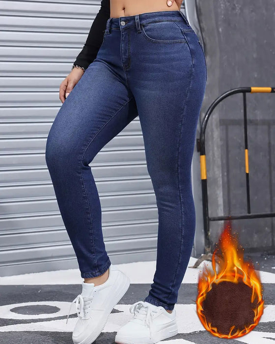 Jeans Dames Fleecegevoerd Effen Zak