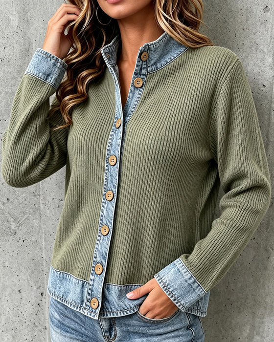 Jas Relaxed Denim Paneel Gebreid