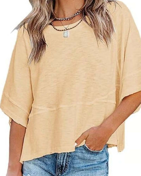 T-Shirt Paneel Effen Kleur Uitlopende Mouw