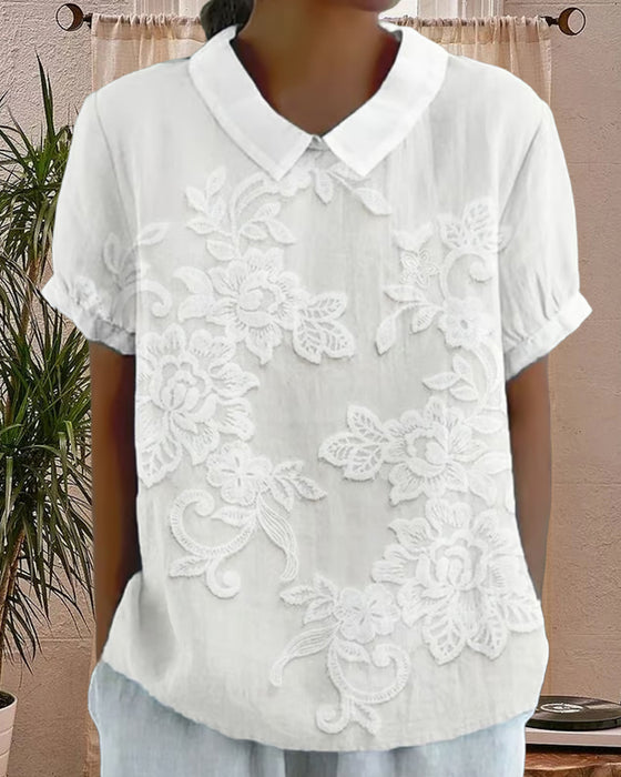 Blouse Met Revers Print Effen Kleur