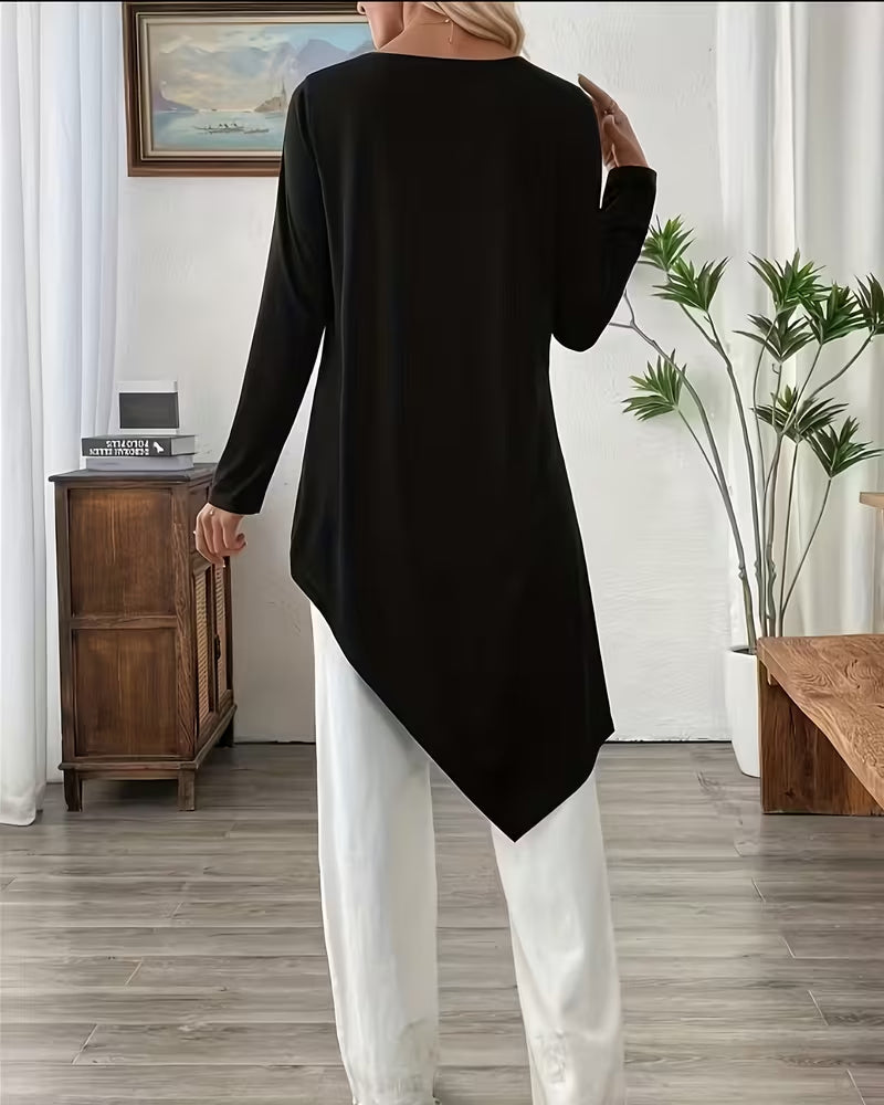 Top Asymmetrisch Middenlang Effen